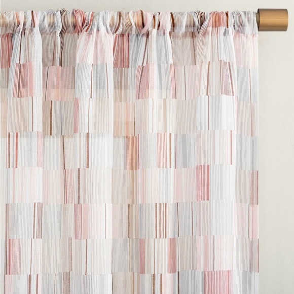No. 918 Colby Offset Stripes Sheer Rod Pocket Curtain Panel; 2 Single Panels - Picture 3 of 8